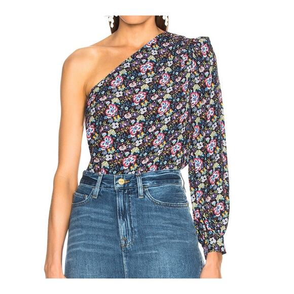 Frame One Shoulder Top Womens M Coastal Blue Multicolor Floral Boho Chic ASO - Picture 2 of 14